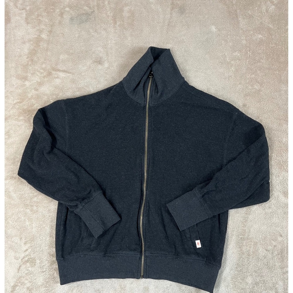 Faherty Brand Legend Lounge Full Zip Jacket Women M Heathered Black Twill EUC